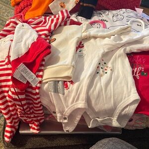 Festive Kids Bodysuit Set - Red and White five various onesies and shirts.